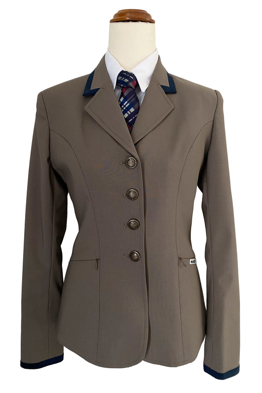 Classic Ladies Mocha Stretch Jacket with Navy Trim