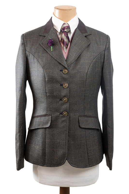 8 - 2021 Ladies Mid brown wool blend flecked tweed with a subtle multi coloured overcheck