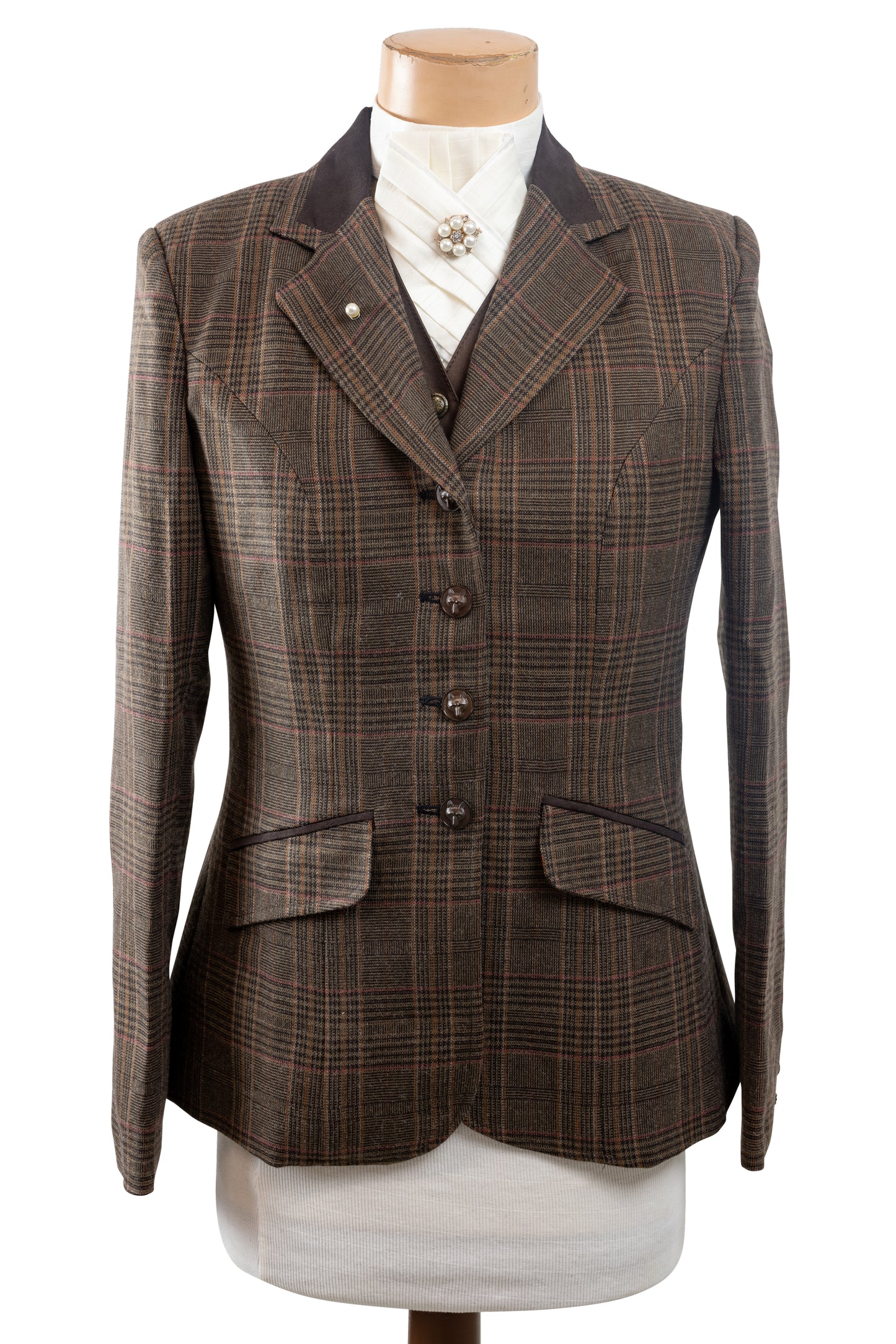 12 - 2021 Traditional Brown pure wool tweed with a caramel rust and chocolate brown overcheck riding jacket
