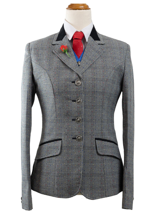 27 - 2023 Ladies black wool blend tweed with a multi dot pattern jacket