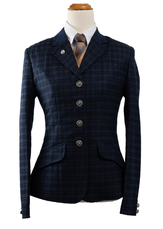 30 - 2023 Ladies dark navy wool blend tweed with biscuit beige overcheck jacket