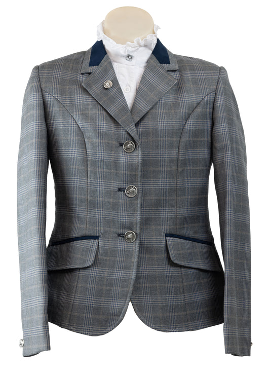 16 - Childrens grey wool blend tweed with a navy and fawn overcheck Jacket