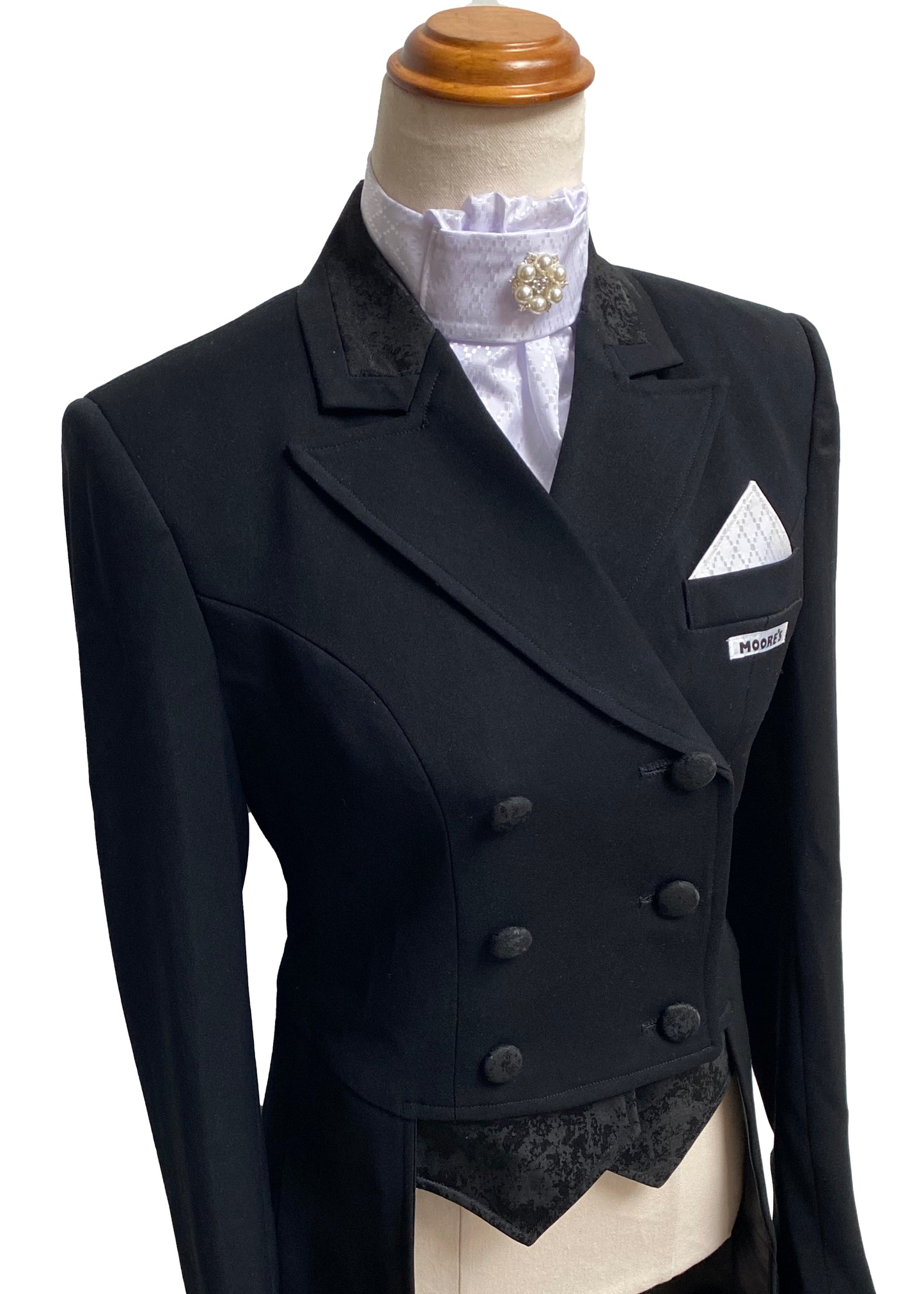 MRW Ladies Deep Black Stretch Dressage Tailcoat with Black Detailing