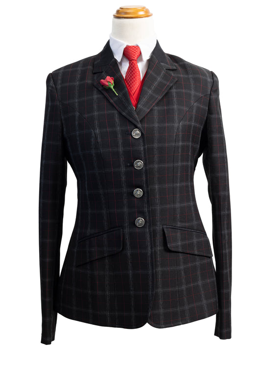 17 - 2025 Ladies Black tweed with a red and silver overcheck jacket