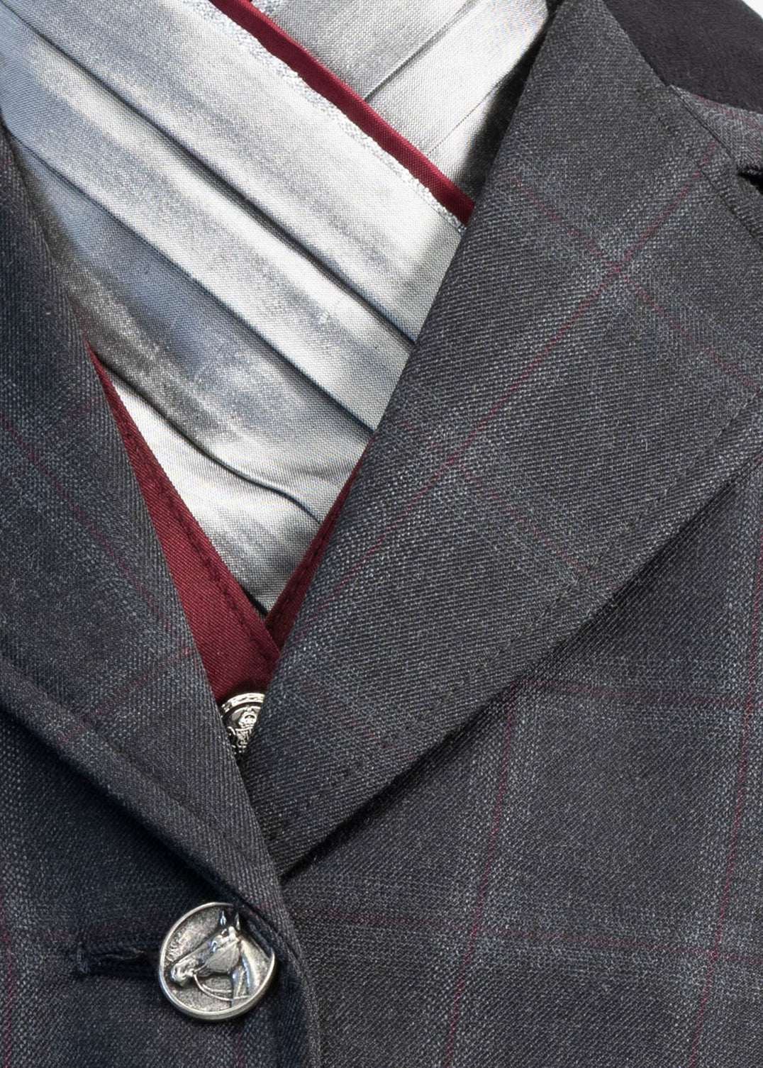 16 - 2025 Ladies dark grey tweed with slate grey & burgundy overcheck jacket