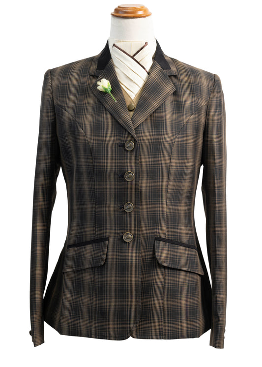 28 - 2025 Ladies Brown wool blend tweed with a multi gold overcheck jacket