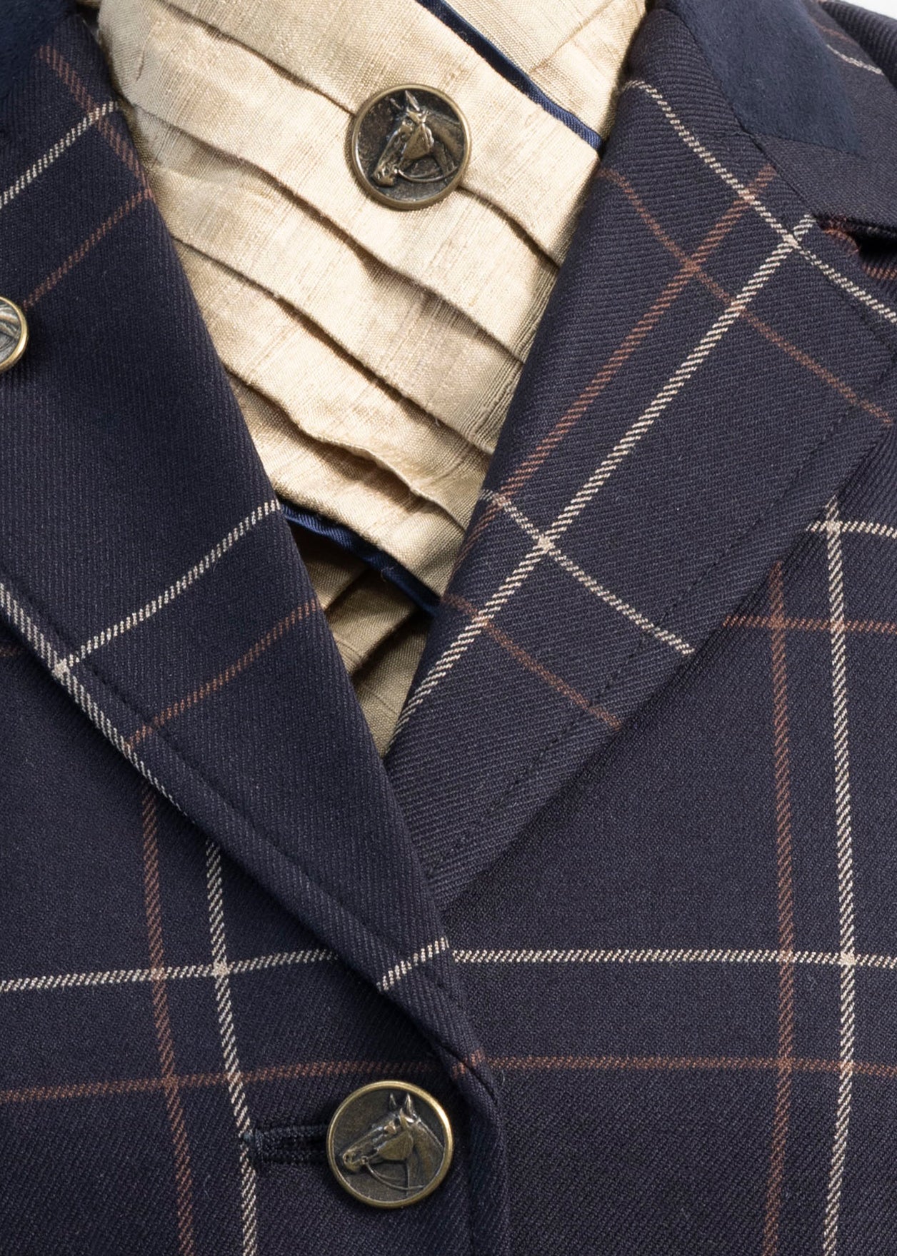 06 - 2025 Ladies dark navy with a bold brown and biscuit overcheck jacket