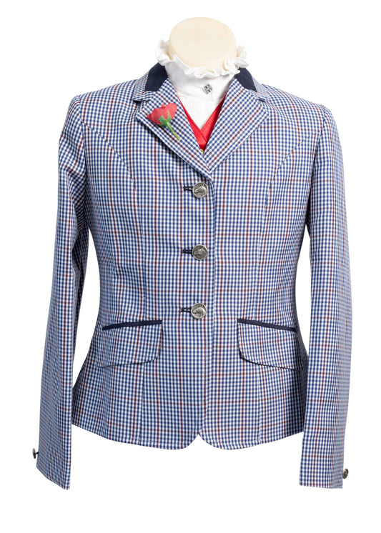 8 - 2025 Children's Classic Navy Red And White Wool Blend Houndstooth Tweed Jacket