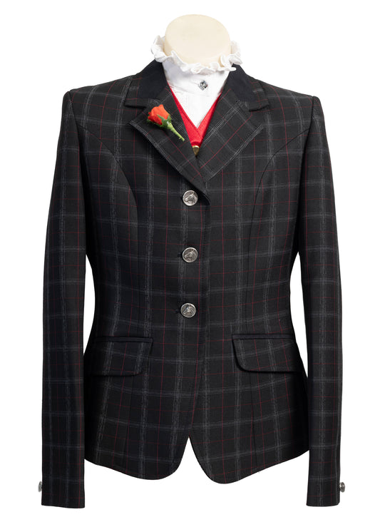15 - 2025 Children's Black Tweed with Red & Silver Overcheck Jacket