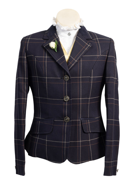 4 - 2025 Children's Dark Navy Pure Wool Tweed with Bold Brown & Biscuit Overcheck Jacket