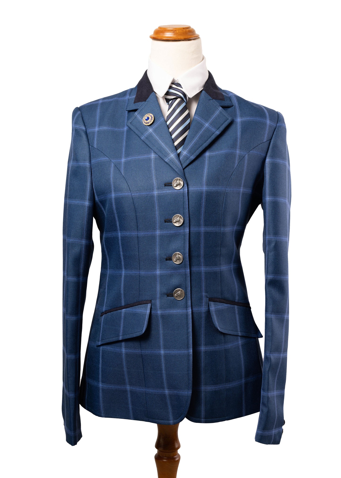10s - 2026 - Shorter Length - Ladies Cornflower Blue wool blend tweed with baby blue check jacket