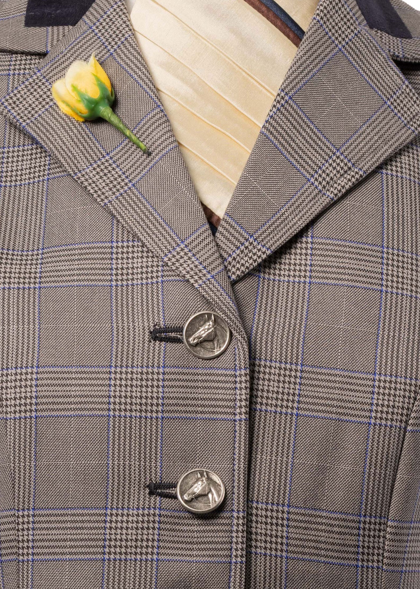 11 - 2026 Ladies Grey & Brown fine wool blend tweed with royal blue & brown overcheck jacket