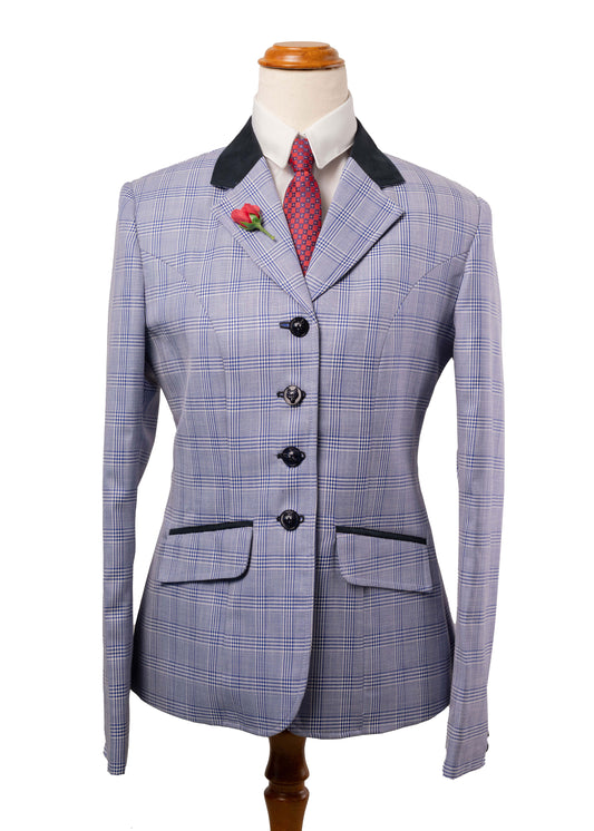 12 - 2026 Ladies Blue & muted white wool blend tweed with royal blue over check jacket