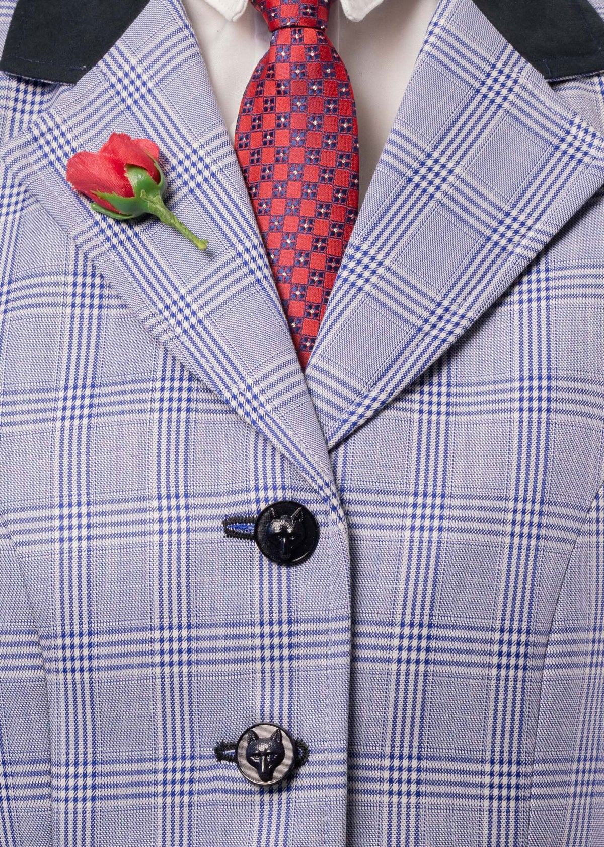 12 - 2026 Ladies Blue & muted white wool blend tweed with royal blue over check jacket