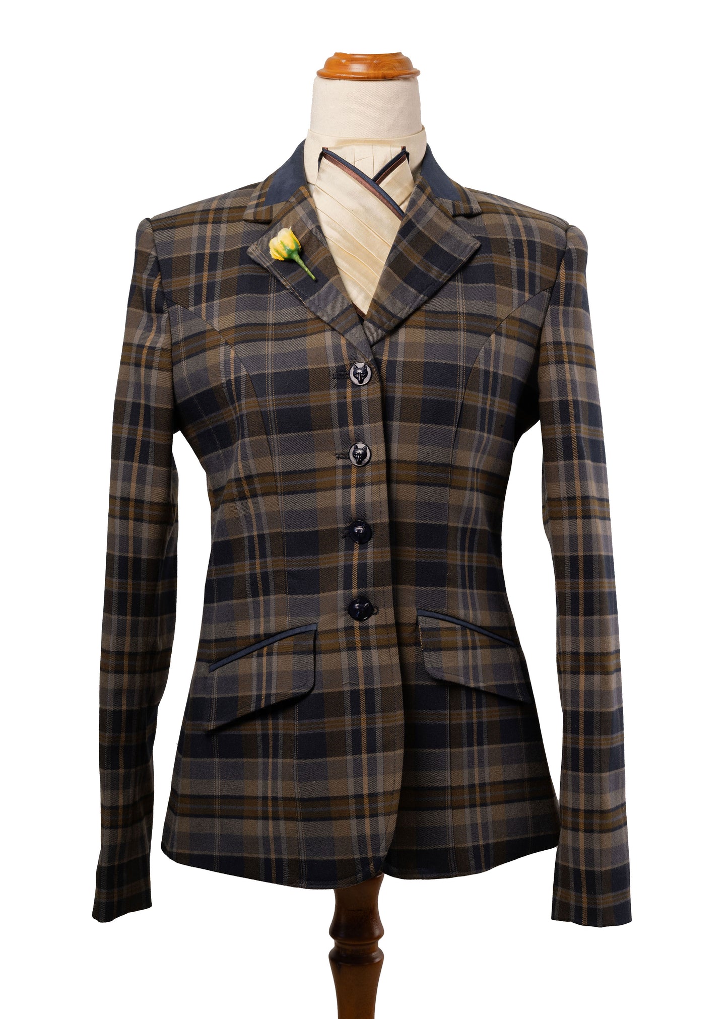 13 - 2026 Ladies Navy, Grey & Copper wool blend tweed with muted gold & brown tones jacket