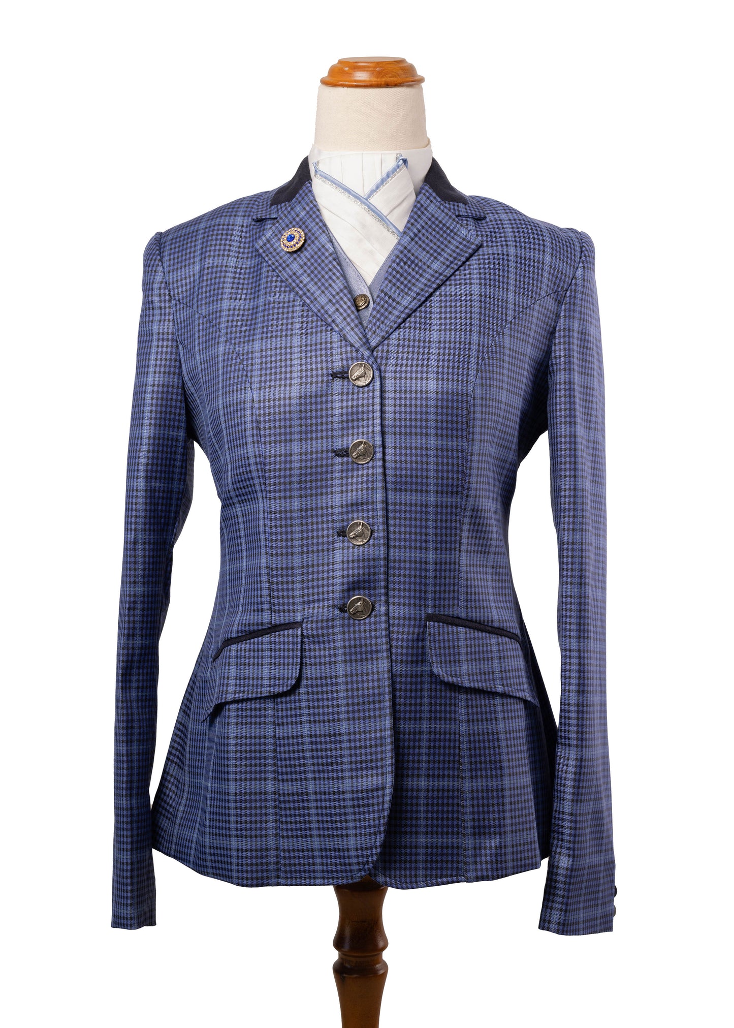 17 - 2026 Ladies vibrant blue wool blend tweed with baby blue overcheck jacket