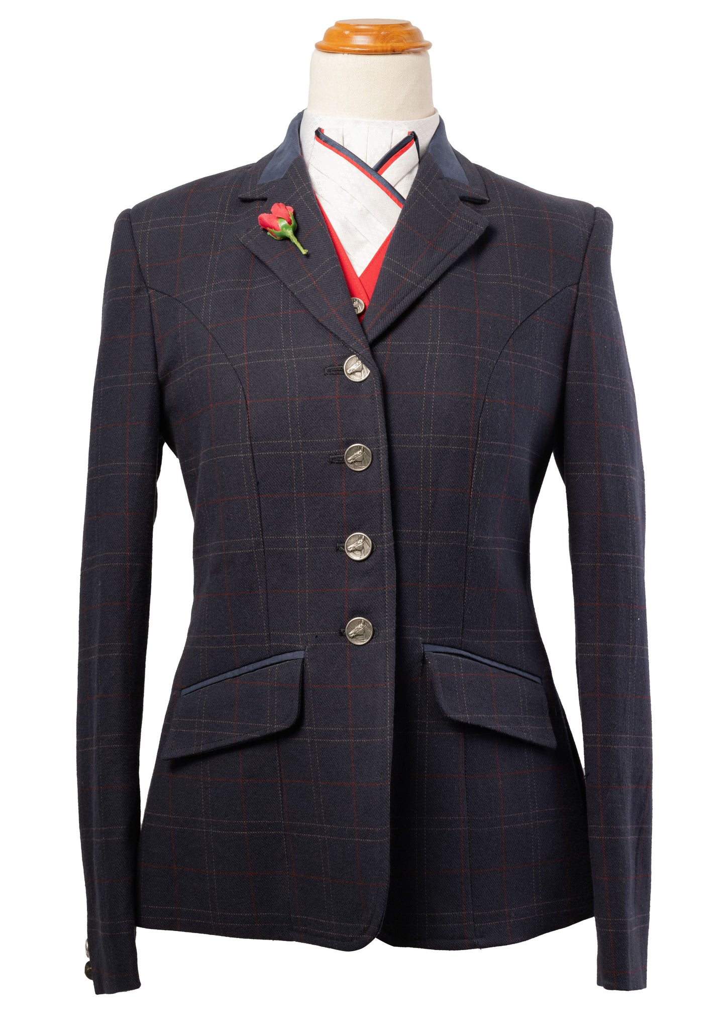 1 - 2026 Ladies Navy pure wool midweight tweed with red & silver check jacket