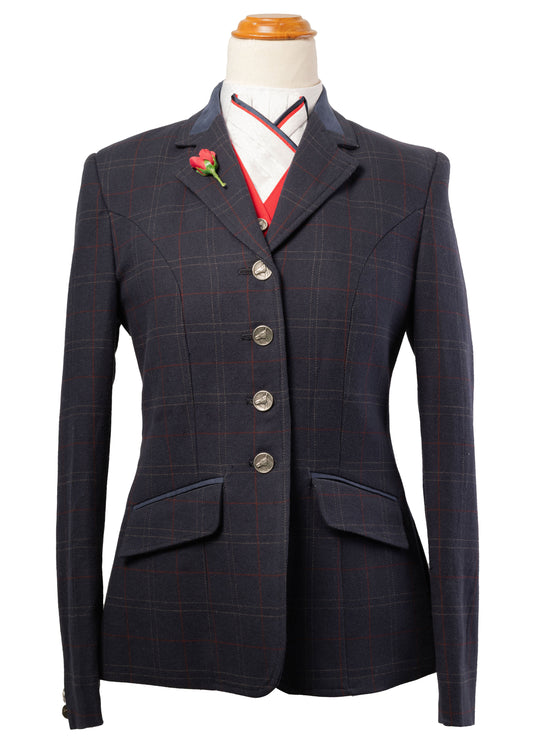 1 - 2026 Ladies Navy pure wool midweight tweed with red & silver check jacket