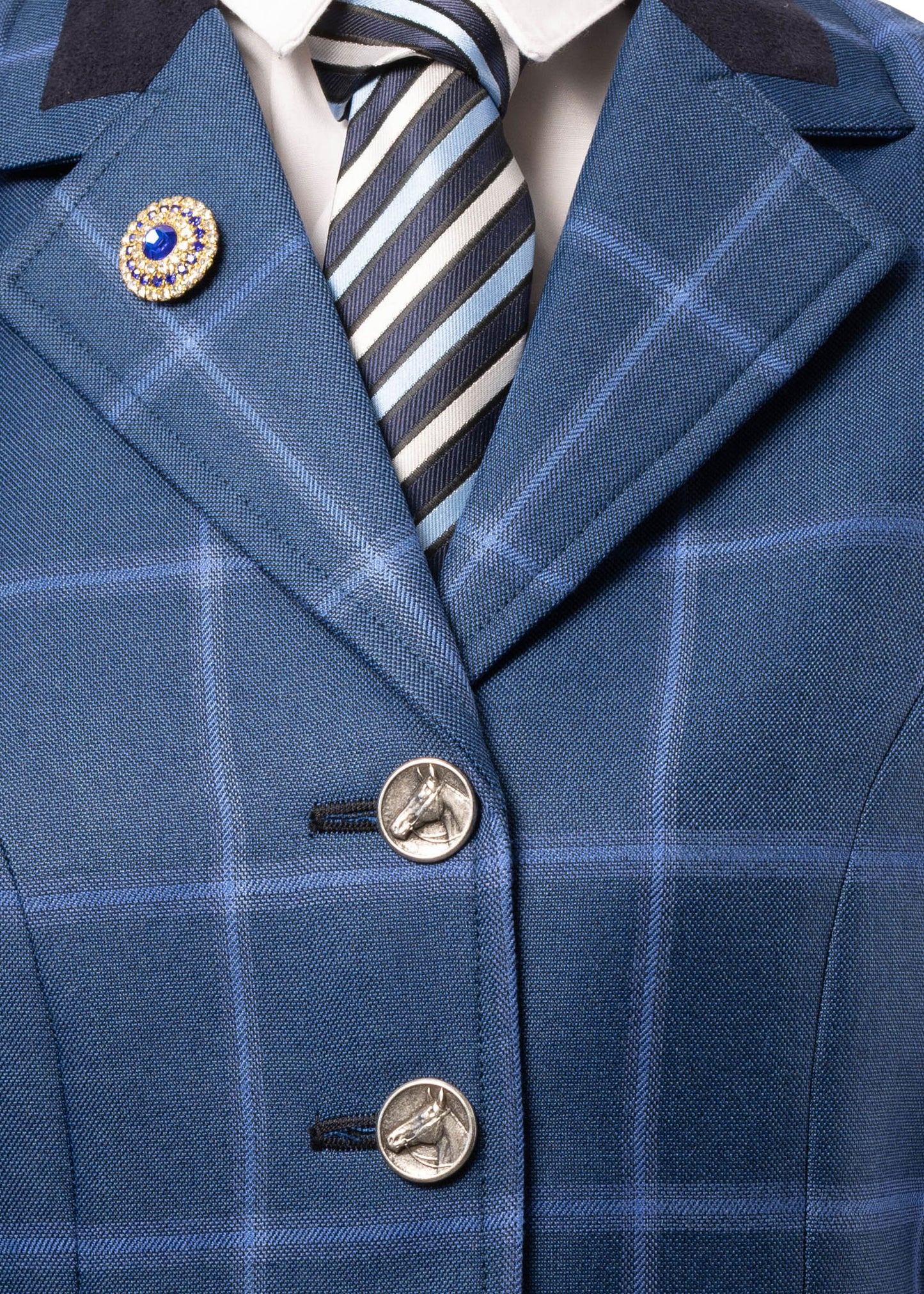 10s - 2026 - Shorter Length - Ladies Cornflower Blue wool blend tweed with baby blue check jacket