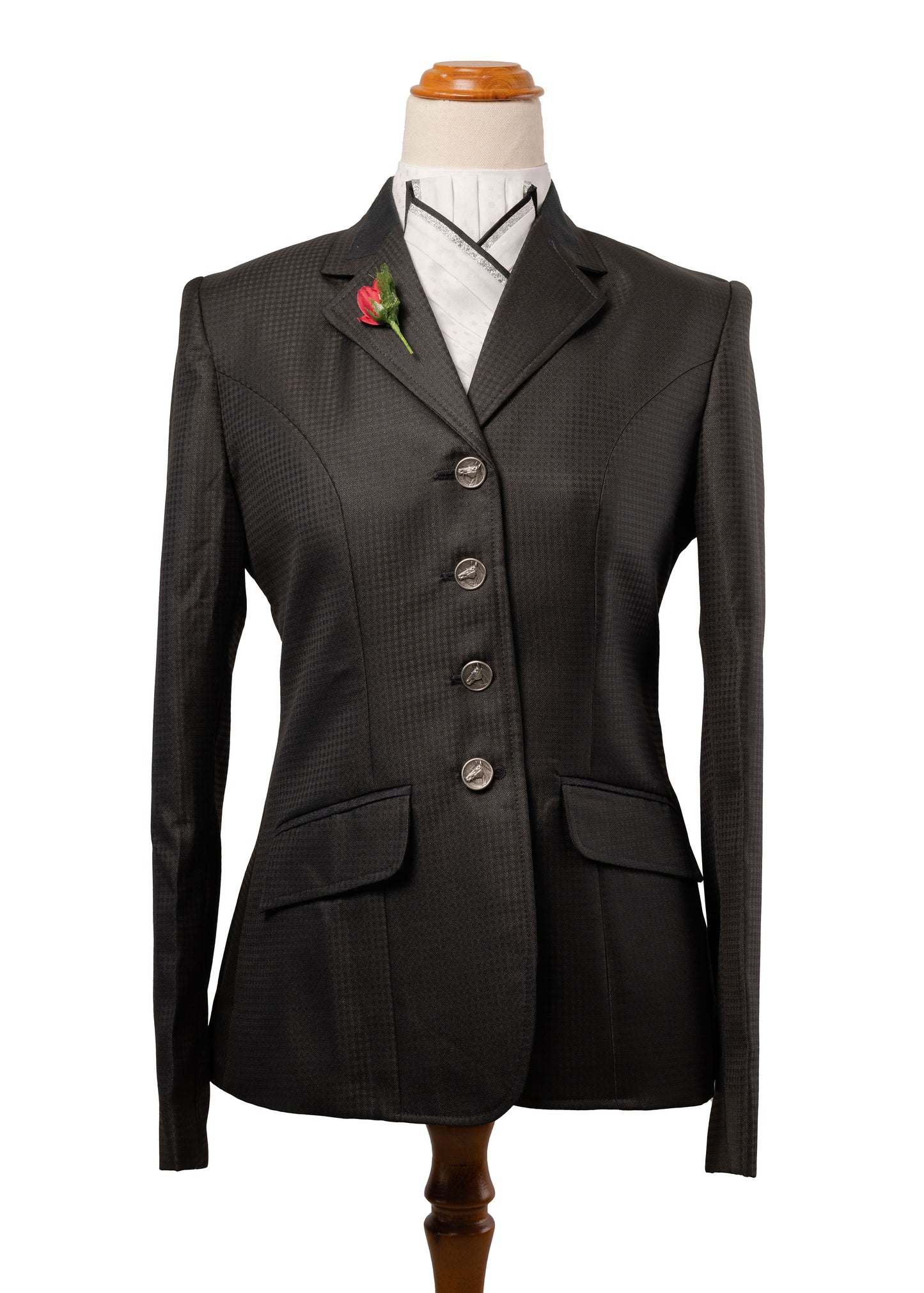 19s - 2026 - Shorter Length - Ladies Black wool blend with a subtle sheen & self pattern jacket