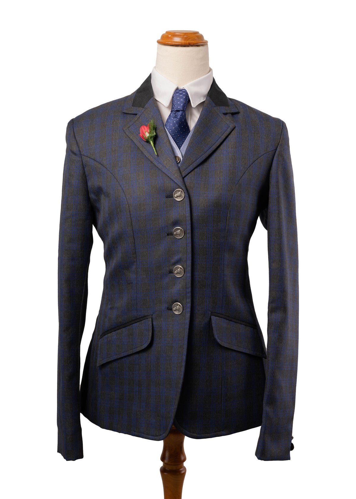 22 - 2026 Ladies Grey wool blend tweed with bold royal blue overcheck jacket