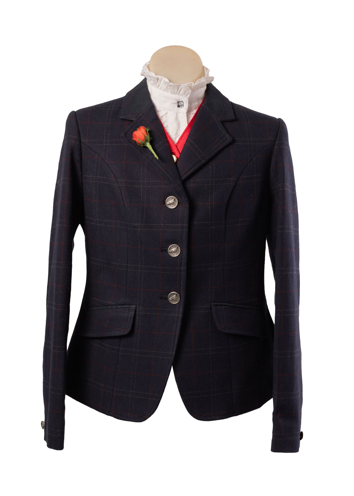 01 - 2026 Childrens navy tweed with a red and silver grey check with navy detail Jacket
