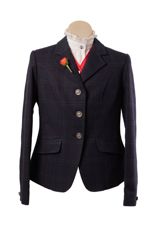 01 - 2026 Childrens navy tweed with a red and silver grey check with navy detail Jacket