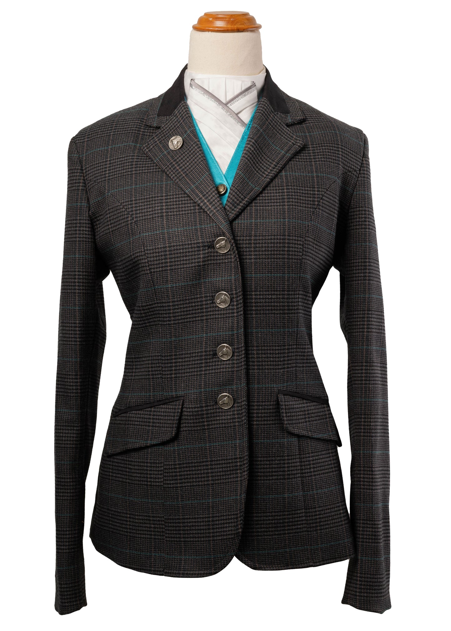 3 - 2026 Ladies Black / grey pure wool midweight tweed with teal check Jacket