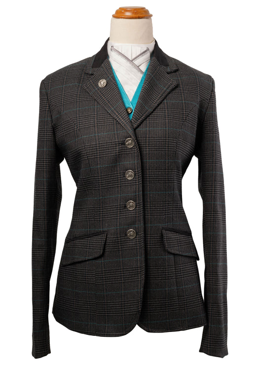 3 - 2026 Ladies Black / grey pure wool midweight tweed with teal check Jacket