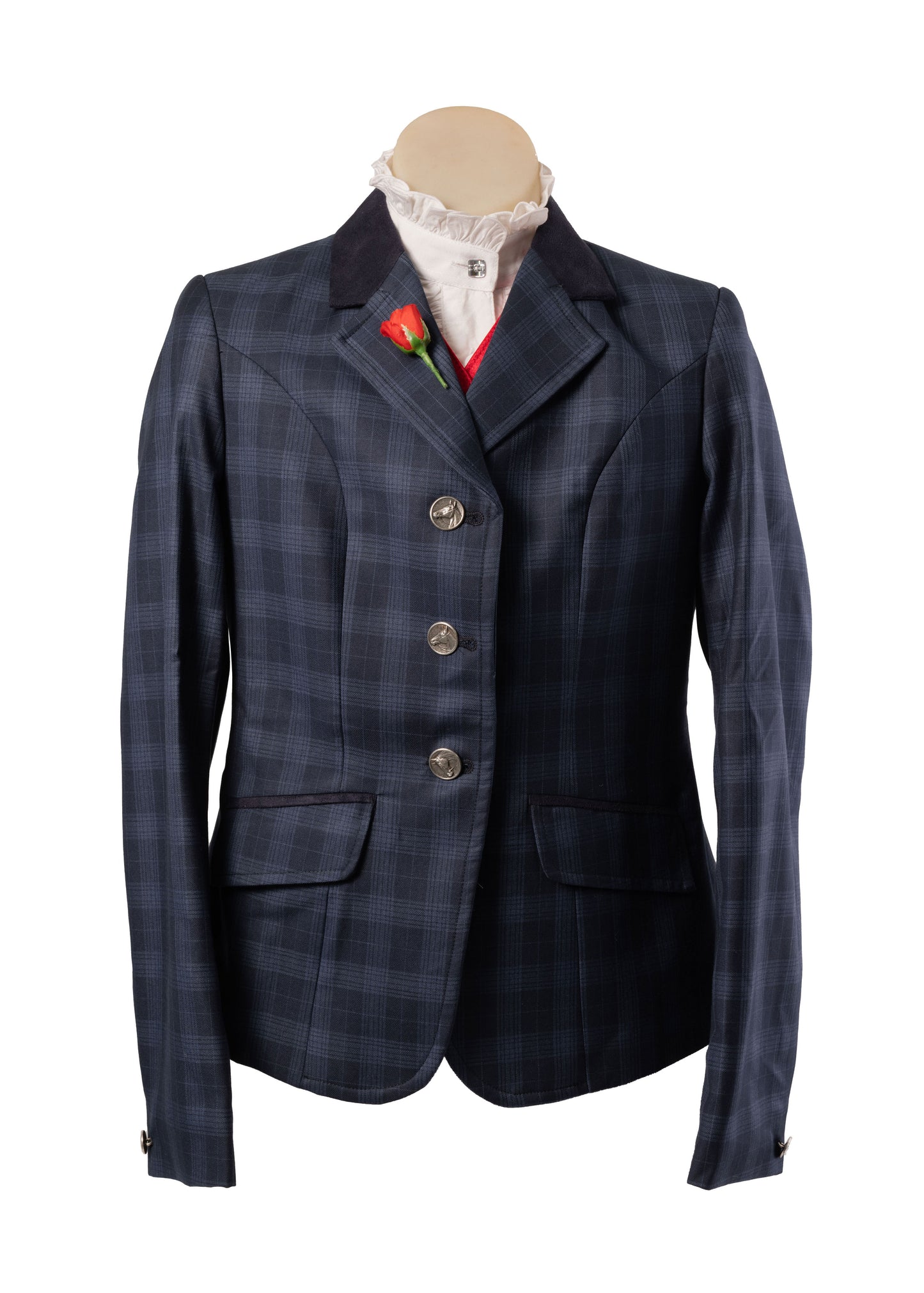 05 - 2026 Childrens Navy wool blend tweed with a mid blue overcheck with navy detail Jacket