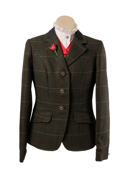 06 - 2026 Childrens Bottle Green/Black tweed with red/teal check with black detail Jacket