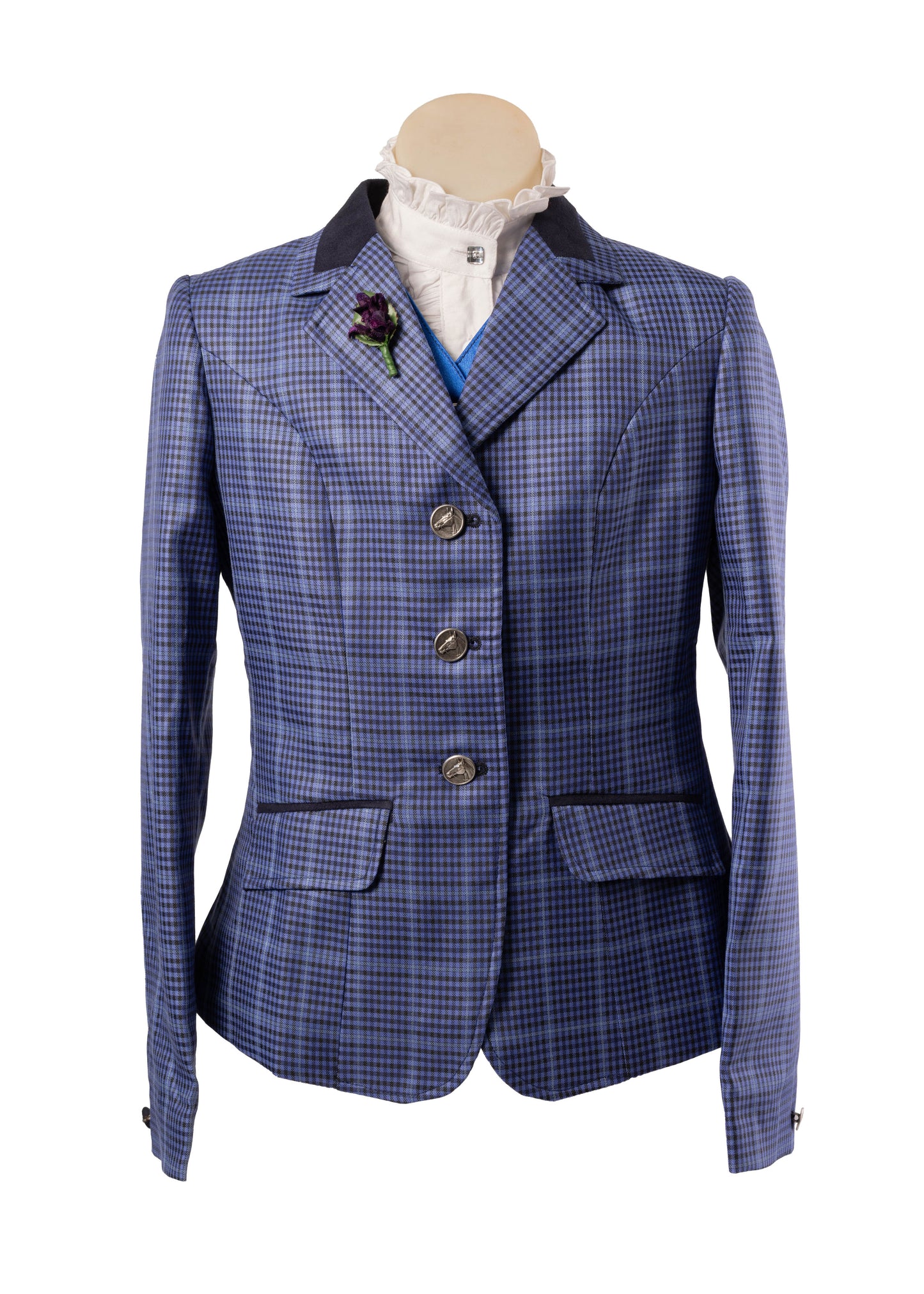 07 - 2026 Childrens Vibrant blue and navy wool blend tweed with a baby blue overcheck with navy detail Jacket