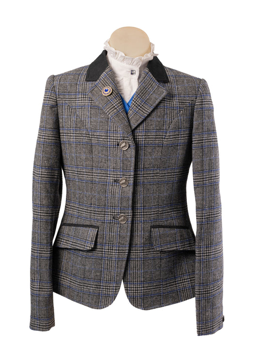 09 - 2026 Childrens Grey and black tweed with a royal blue and black/grey overcheck with black detail Jacket