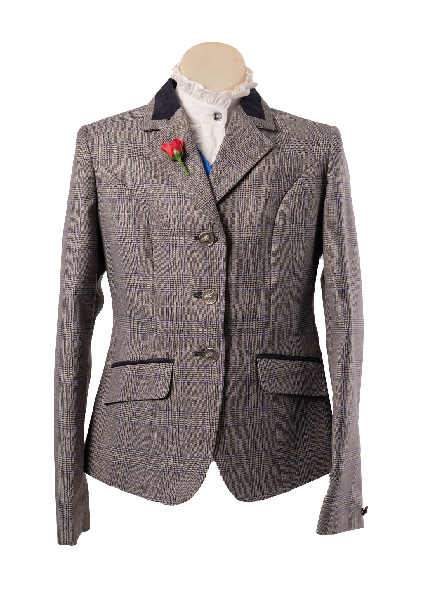 10 - 2026 Childrens Grey and Brown tweed with a royal blue and brown overcheck with navy detail Jacket