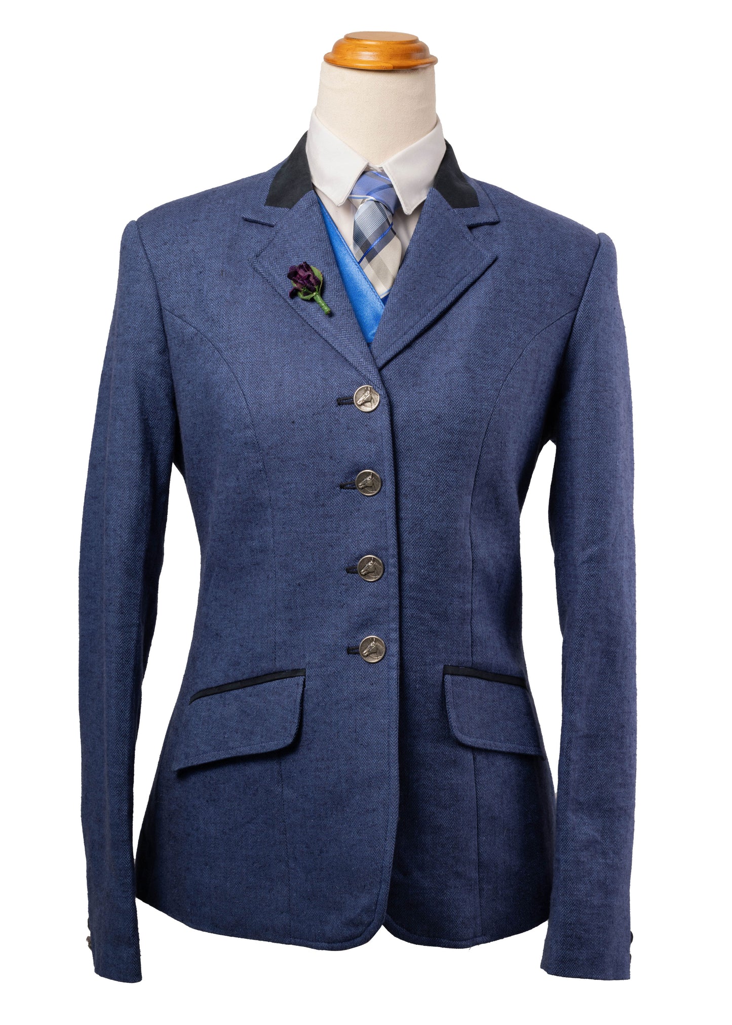 4 - 2026 Ladies Royal Blue pure wool herringbone tweed jacket