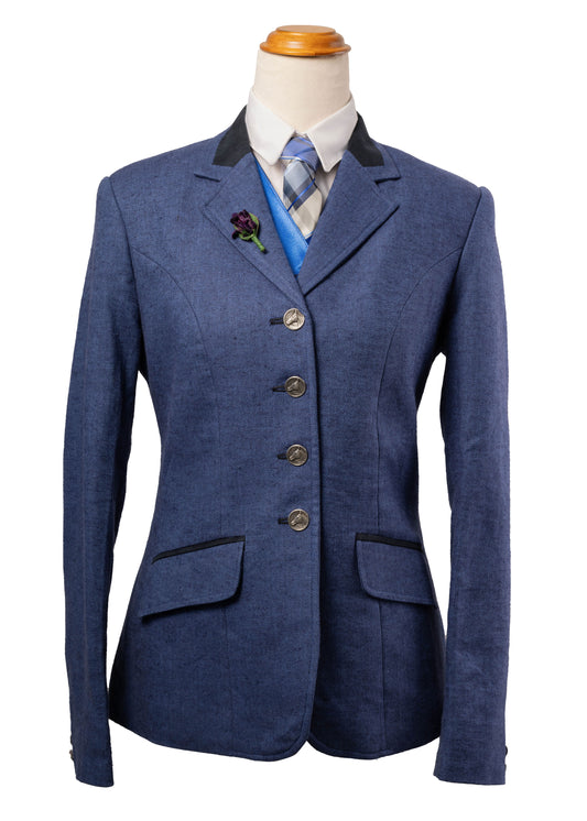 4 - 2026 Ladies Royal Blue pure wool herringbone tweed jacket