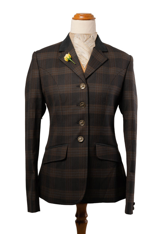 6 - 2026 Ladies Black and Chocolate Brown wool blend tweed jacket