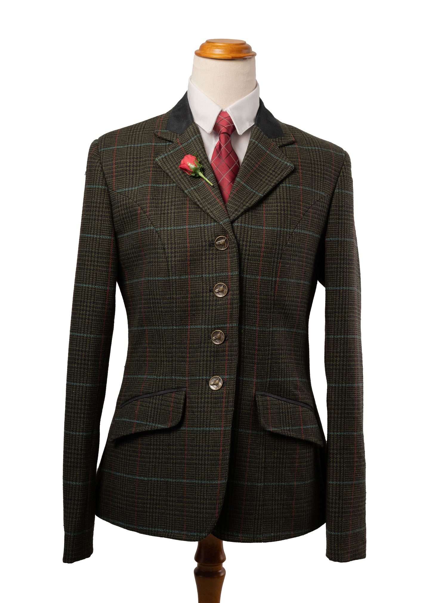 5 - 2026 Ladies Bottle Green & Black pure wool midweight tweed jacket
