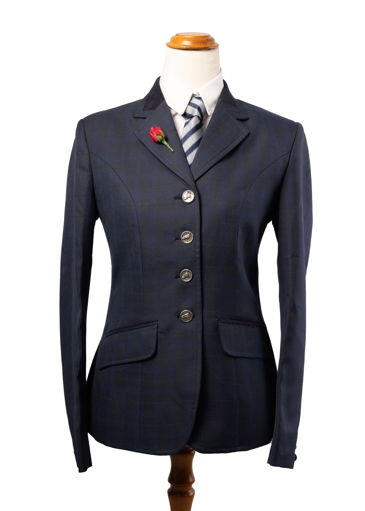 8 - 2026 Ladies Dark navy fine wool blend tweed with subtle royal blue overcheck jacket