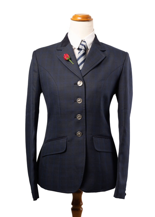 8 - 2026 Ladies Dark navy fine wool blend tweed with subtle royal blue overcheck jacket