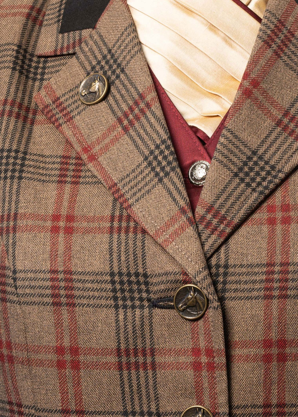 9 - 2026 Ladies Coffee wool blend tweed with bold red & black overcheck jacket