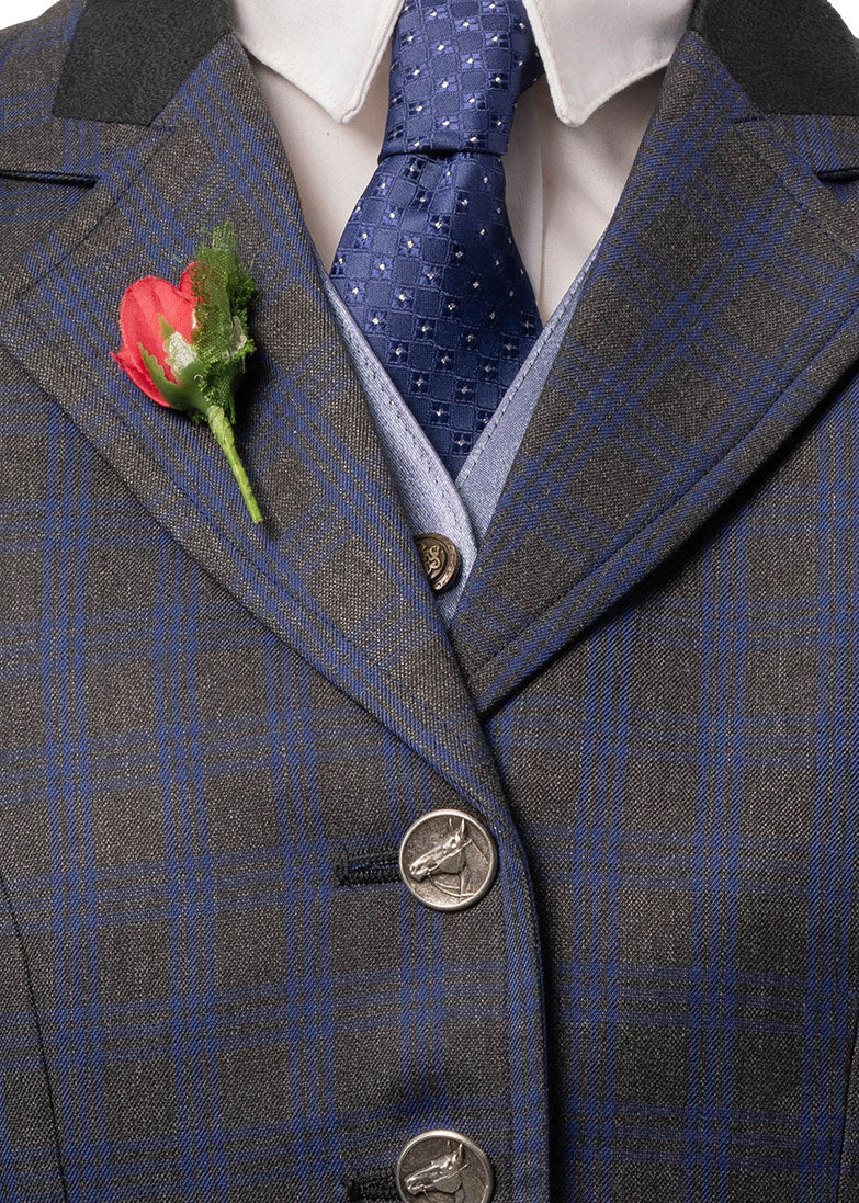 22 - 2026 Ladies Grey wool blend tweed with bold royal blue overcheck jacket