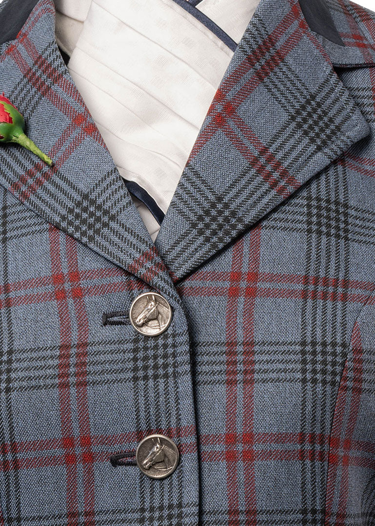 23 - 2026 Ladies Blue & Grey wool blend tweed with bold red & black overcheck jacket