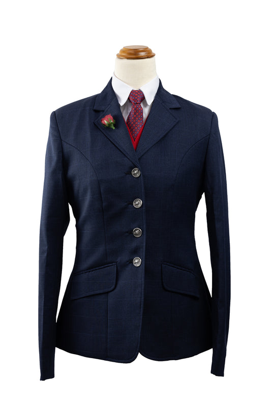 08 - 2024 Ladies navy wool blend tweed with navy and sky blue overcheck riding jacket