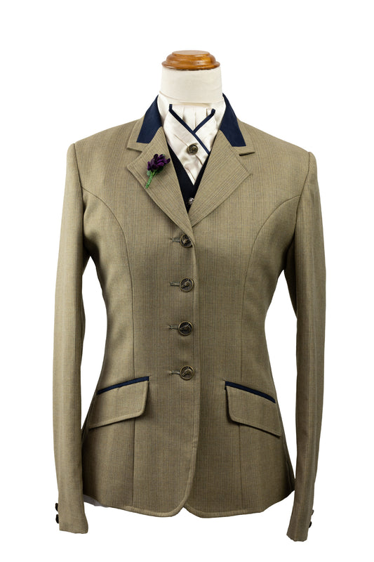 05 - 2024 Ladies caramel fine pure wool with faint navy and brown pinstripe riding jacket