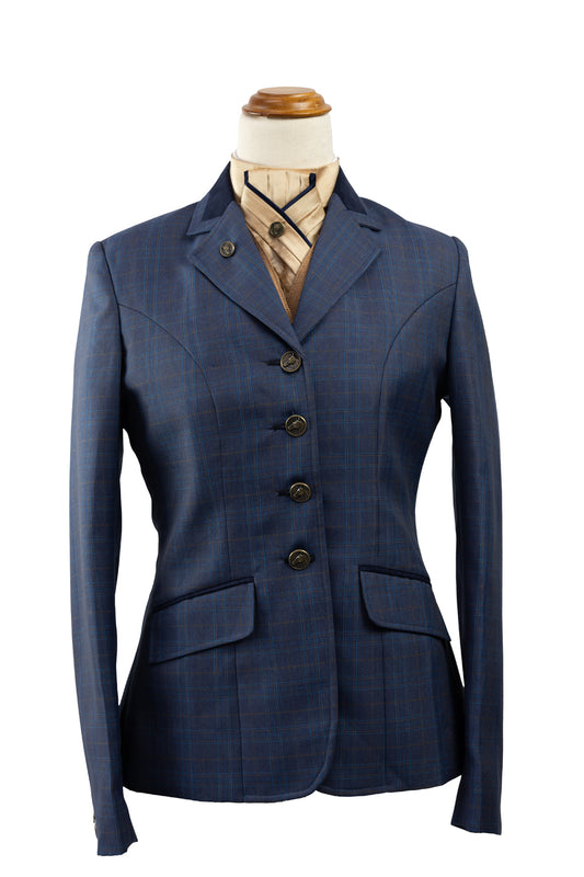 18 - 2024 Ladies mid navy fine wool blend tweed (Fine baby blue and rust overcheck) Jacket