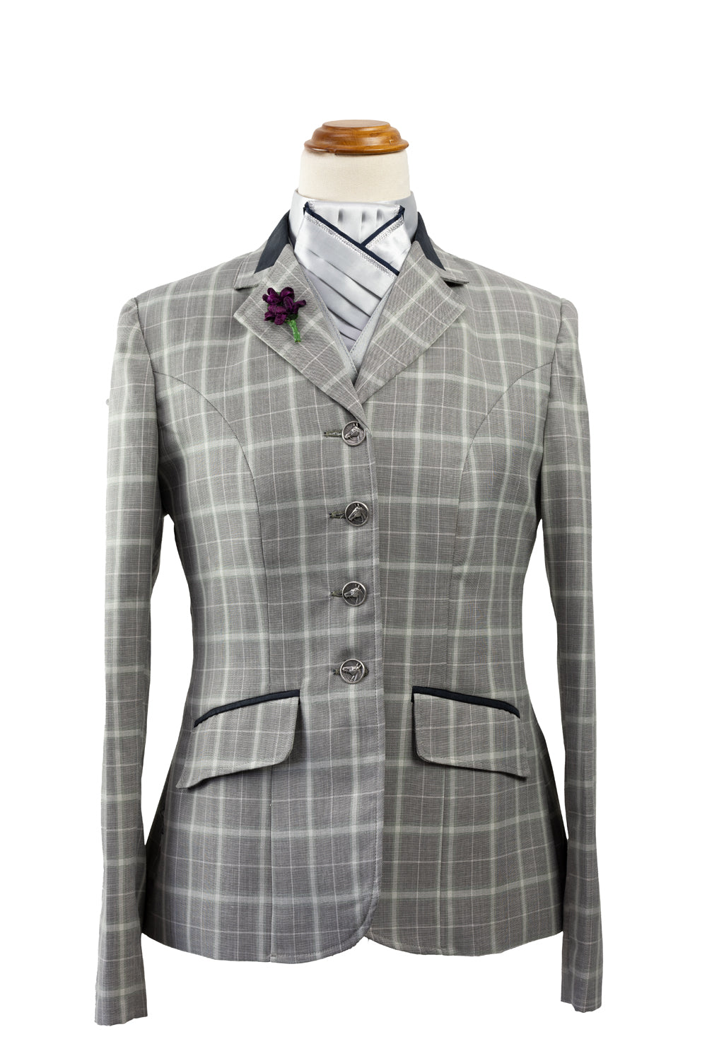 26 - 2024 Ladies Smokey grey fine wool blend tweed (with cream and grey overcheck) Jacket