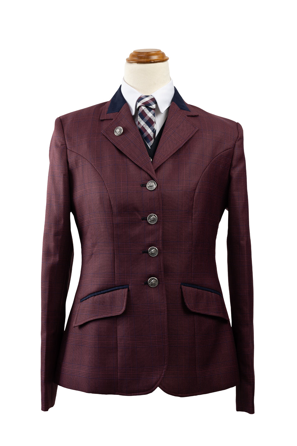 31 - 2024 Ladies Burgundy fine wool blend tweed (with navy and deeper burgundy overcheck) Jacket