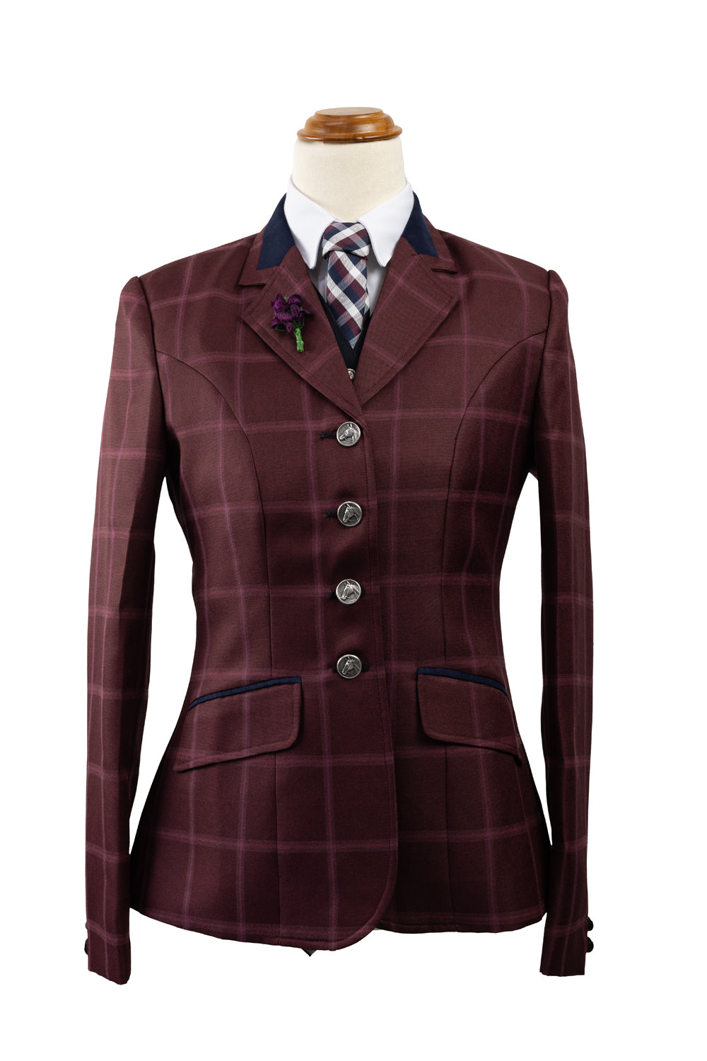 32 - 2024 Ladies Burgundy wool blend tweed (with a bold burgundy overcheck) Jacket