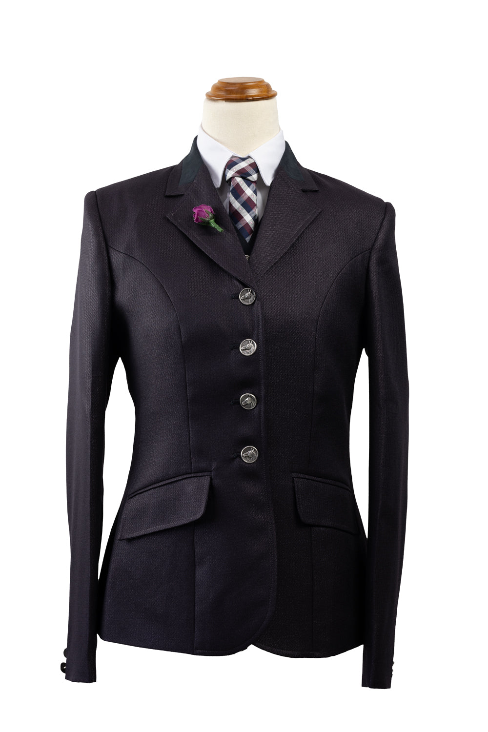 33 - 2024 Ladies Aubergine wool blend tweed with subtle sheen and self pattern Jacket